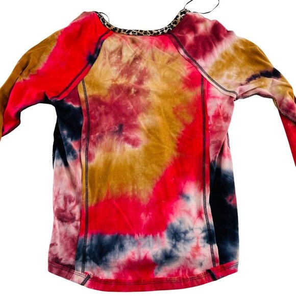 Umgee Womens‎ Size Small Tie-Dye Long Sleeve Top With Leopard Trim - Picture 5 of 5